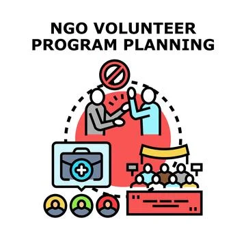 Ngo volunteer program planning for community aid initiative Illustrazione stock