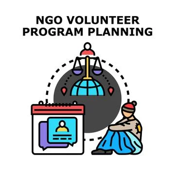 Ngo volunteer program planning for global humanitarian aid Stock Illustration