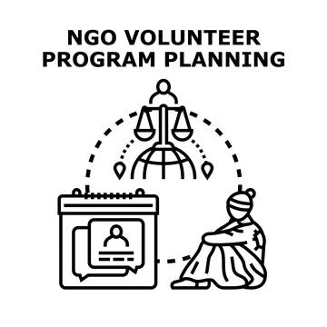 Ngo volunteer program planning for global humanitarian aid Stock Illustration