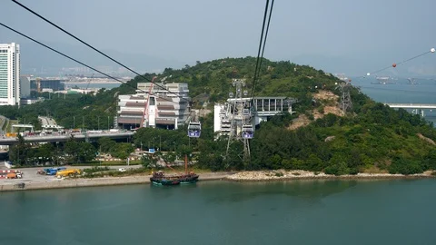 Ngong Ping 360 cable car, Lantau Island, Hong Kong Stock Footage 90147981