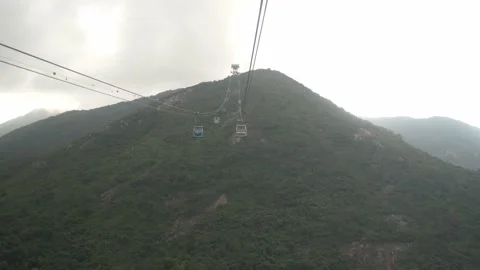 Ngong Ping 360, Cable Car Ride, Lantau, Hong Kong, foggy day Stock Footage 233009823