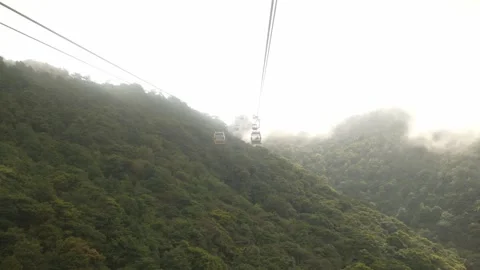 Ngong Ping 360, Cable Car Ride, Lantau, Hong Kong, foggy day Stock Footage 233009824