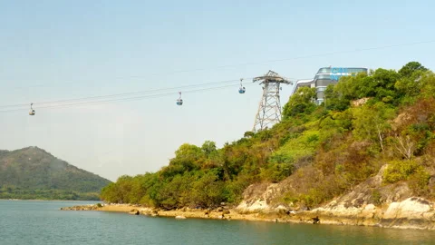 Ngong Ping 360 cable car to Big Buddha on Lantau Island Hong Kong Stock Footage 348029968
