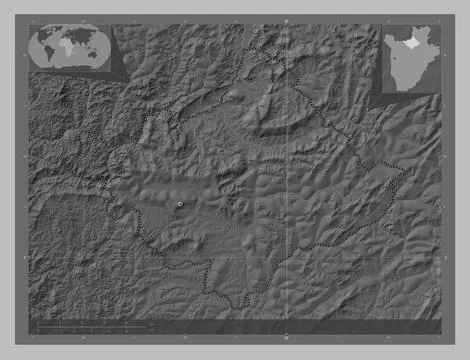Ngozi, Burundi. Grayscale elevation map with lakes and rivers Stock Illustration