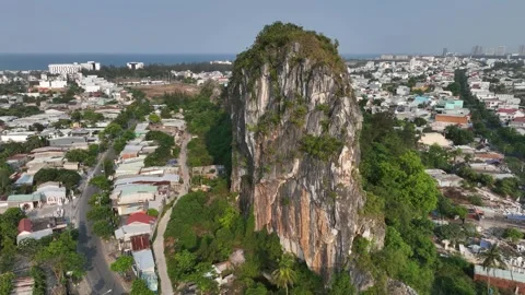 Ngu Hanh Son Mountain and Buddhist Temple, Pagoda in Da Nang City, Vietnam Stock Footage 242778720