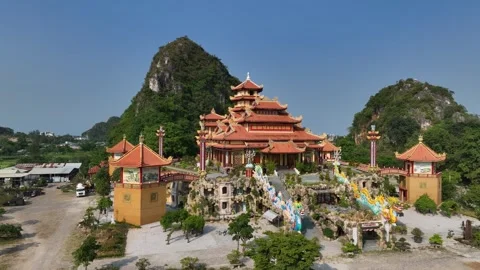 Ngu Hanh Son Mountain and Buddhist Temple, Pagoda in Da Nang City, Vietnam Stock Footage 242779158