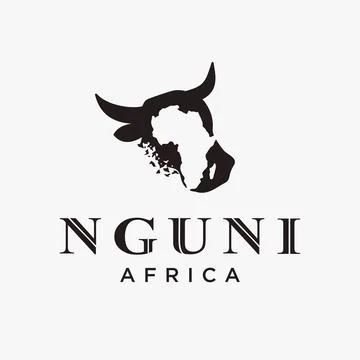 Nguni head logo icon vector template on white background with african map mark Stock Illustration
