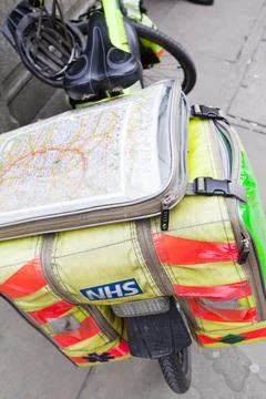 An NHS cycle first response paramedics bike, London, UK. Stock Photos