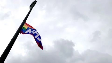 NHS rainbow coloured flag waves in the wind Stock Footage 132892733