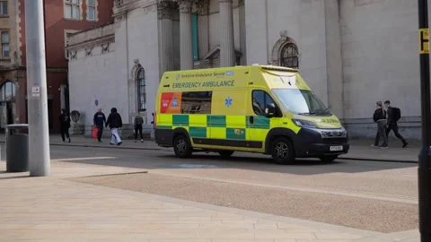 NHS UK ambulance responding emergency in city center location. Hull.UK 2.3.2026 Stock Footage 331205903