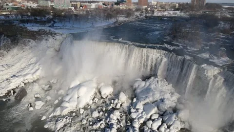 Niagara Falls By Aerial Drone, Beautiful Flying Shot Waterfalls 4K Stock Footage