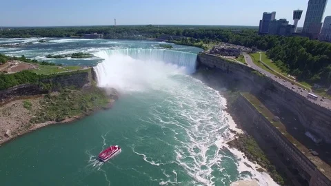 Niagara Falls Aerial View, on the Border of USA and Canada Stock Footage 74532111