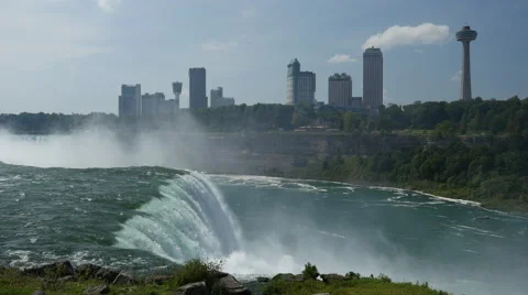 Niagara Falls American Side looking towards Canadian side Stock Footage 42019811