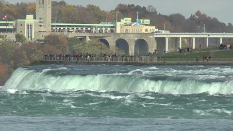 Niagara Falls And Rainbow Bridge Stock Footage 122044202
