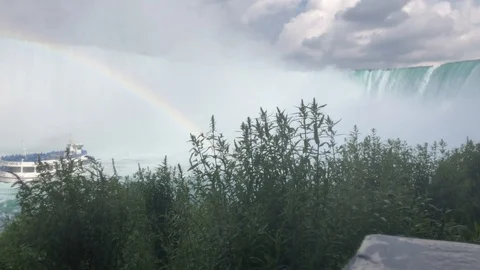 Niagara Falls, boat and rainbow Stock Footage 113989501