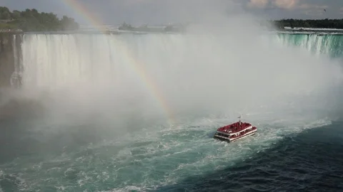 Niagara Falls with boat and rainbow Stock Footage 114017798