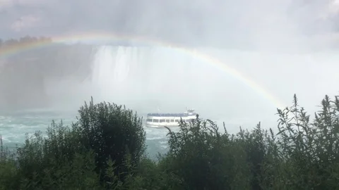 Niagara Falls, Boat under the rainbow Stock Footage 113989494