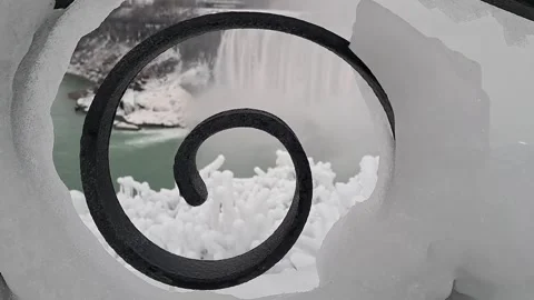 Niagara Falls Canada with Ice through Fence Stock Footage 296263085