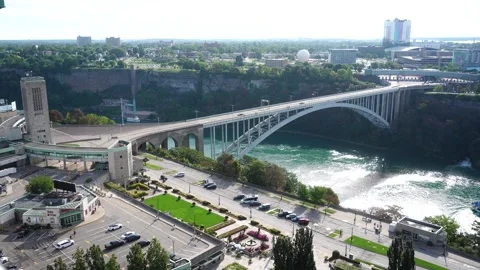 Niagara Falls, Canada - September 03, 2026: Cars cross Rainbow Bridge over the Stock Footage 346176779