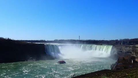 Niagara Falls, a complex of waterfalls on the Niagara River forming the int.. Stock Footage 341692907
