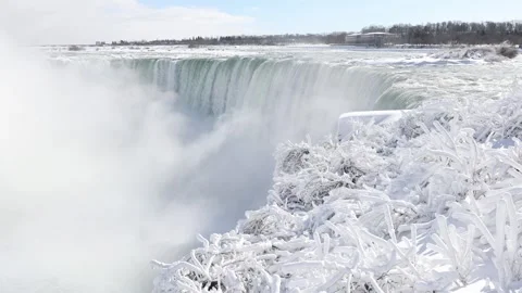 Niagara Falls covered in snow and ice during a deep freeze Stock Footage 328059342
