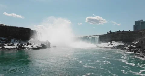 Niagara falls in early spring, Drone, flying close to the water level, in Stock Footage 179483427