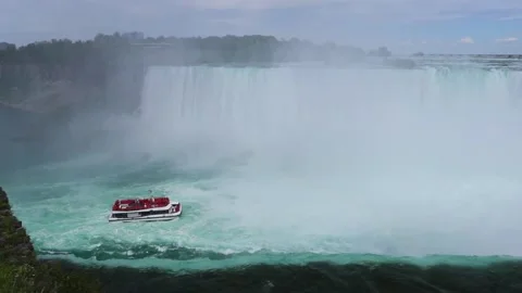  Niagara Falls - Edge of Horseshoe Falls - blue water flows over the edge Video stock 329155347