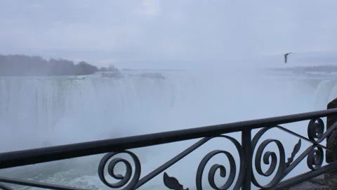 Niagara Falls Flowing with Railing 4K Video stock 130876640