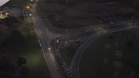 Niagara Falls Marathon 2025 Route at Sunrise – Runners Silhouettes, Autumn Morni Stock Footage 323576853