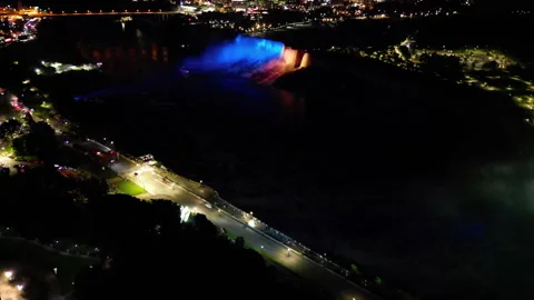 Niagara Falls Night flight with lights Stock Footage 246547796