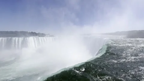 Niagara Falls over the top wide 4k hdr waterfalls mist water over top USA canada Stock Footage 324810403