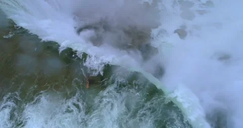 Niagara Falls Pounding Over Cliff Aerial Mist Tour Boat Stock-Footage 307122909