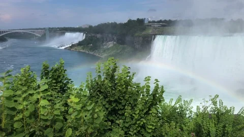 Niagara Falls - rainbow and bridge Stock Footage 115568220