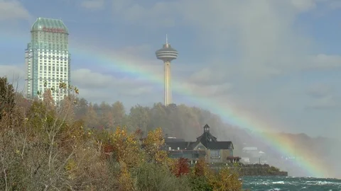 Niagara Falls Rainbow Skylon Tower Stock Footage 120742129