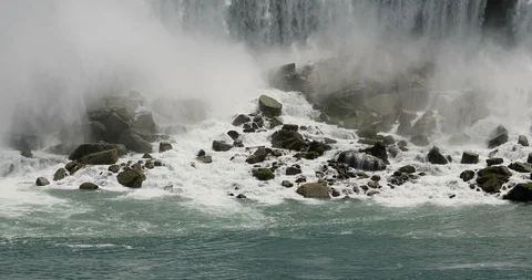 Niagara Falls river and rocks at bottom of cascade 4K Stock Footage 128990373