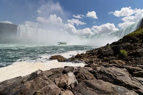 The Niagara Falls on river level in Canada Stock Photos