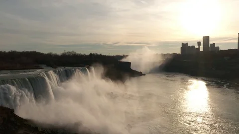 Niagara falls at sunset, twilight, passage of time Stock Footage 84189300