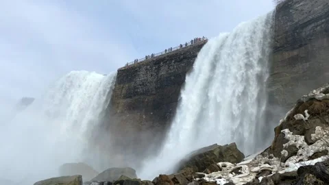 Niagara Falls Thunders Down Horseshoe Falls-Bridal Veil Falls On USA Side Stock Footage 270190200
