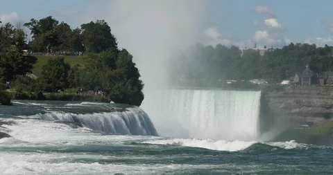Niagara Falls US side Goat Island view to Canada 4K Stock Footage 128823226