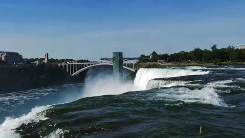 Niagara Falls with view on rainbow bridge Stock Footage 143477813