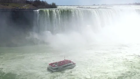 Niagara Falls viewed from the Canadian side, with the Rainbow Bridge connec.. Stock Footage 341692983
