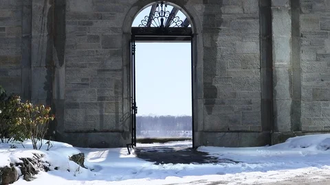 Niagara Falls Waterfall Seen Through Historic Door Stock Footage 126762601
