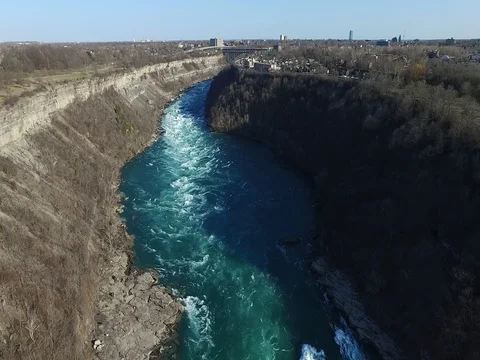 Niagara whirlpool camera moving backward over water aerial Stock Footage 70895066