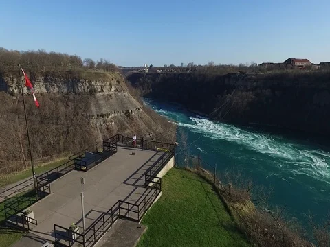 Niagara whirlpool camera moving forward over deck aerial Stock Footage 70895168