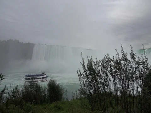 Niagra Falls up Close in Slow Motion with Boat Stock Footage 80072399