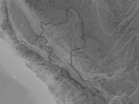 Niari, Republic of Congo. Grayscale elevation map with lakes and rivers Stock Illustration