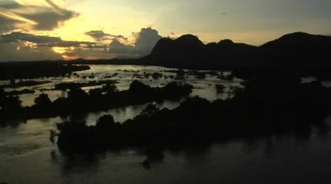 Niassa Reserve Lugenda River Sunset Stock Footage