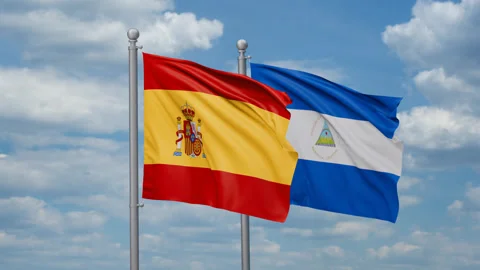 Nicaragua and Spain two flags Stock Footage 267674978