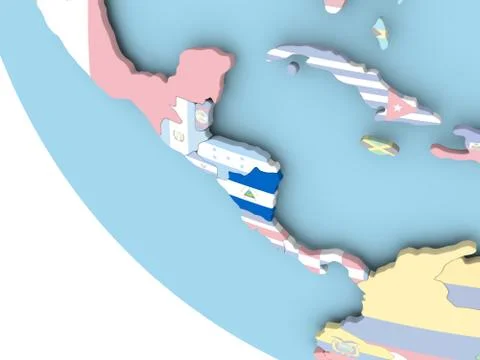 Nicaragua with flag on globe Stock Illustration
