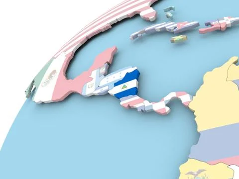 Nicaragua on globe with flag Stock Illustration